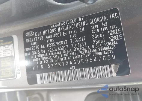 2014 Kia Sorento Lx from USA, damaged, VIN 5XYKT3A69EG547659